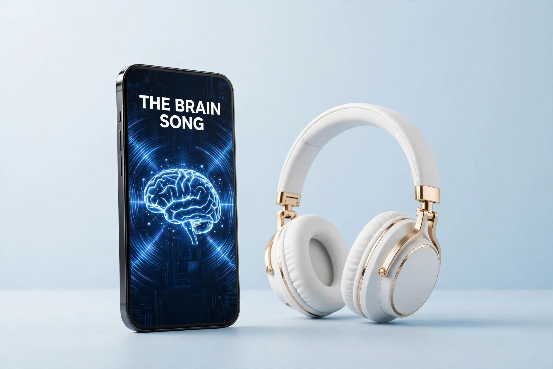 The Brain Song — digital audio program on a phone, with headphones